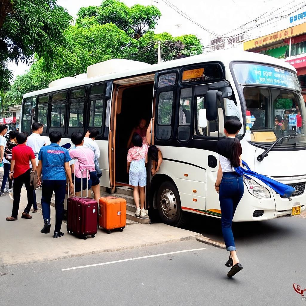 Hanh khach len xe khach chuan bi khoi hanh tu Trạm Xe Kim Mã